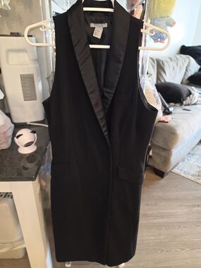 H&M Black Sleeveless Longline Vest with Satin Trim